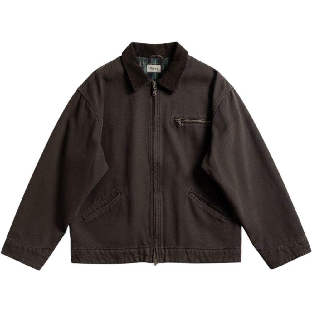 Elwood Mens Black Petrol Canvas Flannel Lined Workwear Jacket Corduroy Collar XL